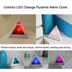 7 LED Color Changing Pyramid Digital Alarm Clock Fashion Electronic Alarm Thermometer Temperature Calendar DateTime Clock   